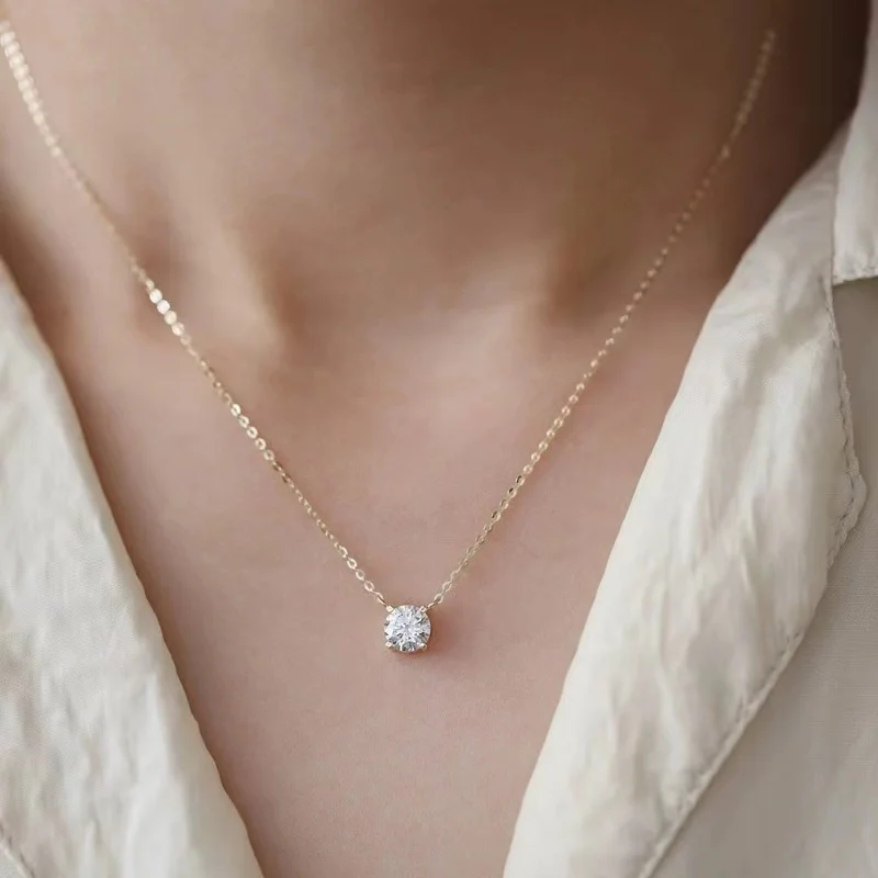 Jkeli S925 Pure silver 18k gold pendant Multi-functional single diamond necklace with six claws Zircon necklace for women gift