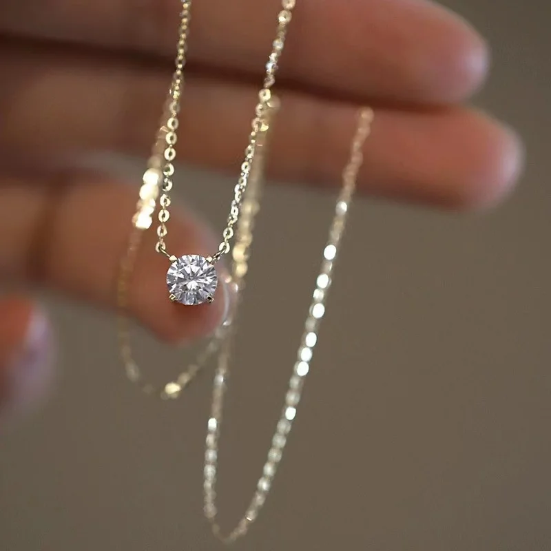 Jkeli S925 Pure silver 18k gold pendant Multi-functional single diamond necklace with six claws Zircon necklace for women gift