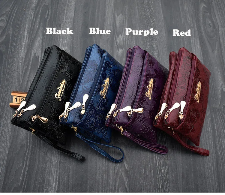 Women's Wallet Four Zipper Long Clutch Bag 3D Knurling Retro Leather Purse Sac Femme Portfel Damski Wristlet Kadın Phone Wallet