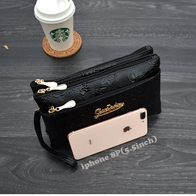 Women's Wallet Four Zipper Long Clutch Bag 3D Knurling Retro Leather Purse Sac Femme Portfel Damski Wristlet Kadın Phone Wallet