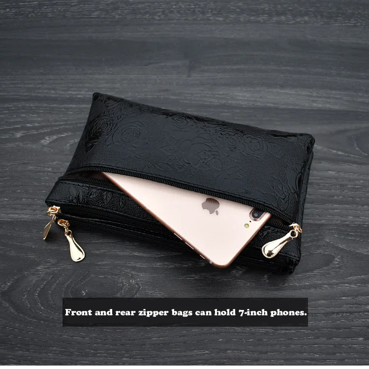Women's Wallet Four Zipper Long Clutch Bag 3D Knurling Retro Leather Purse Sac Femme Portfel Damski Wristlet Kadın Phone Wallet