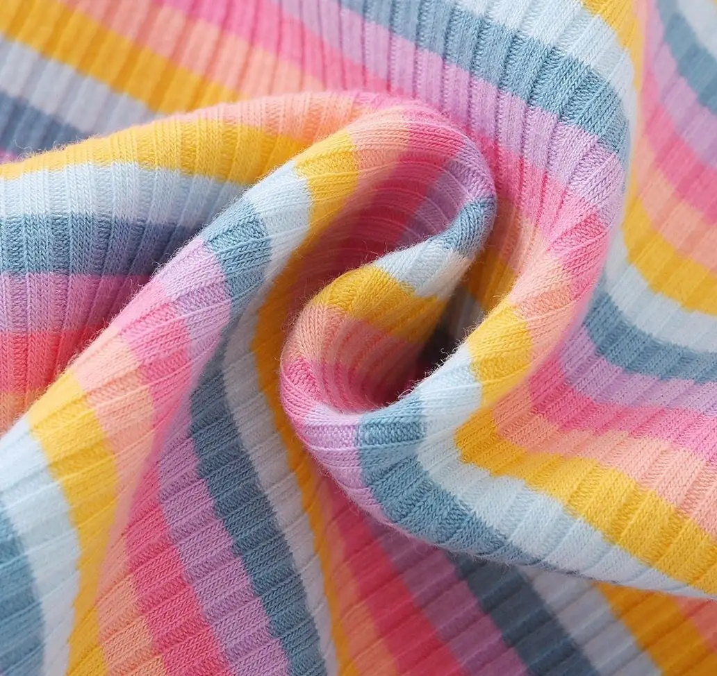 Children's T-Shirts Color Stripe Flower Printing Kids Clothes for 2 To 6 Years Girls Tshirts Boutique Outfits for Girls