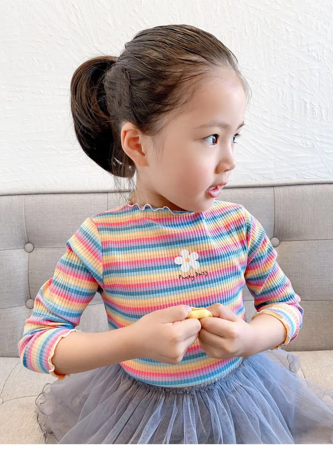 Children's T-Shirts Color Stripe Flower Printing Kids Clothes for 2 To 6 Years Girls Tshirts Boutique Outfits for Girls