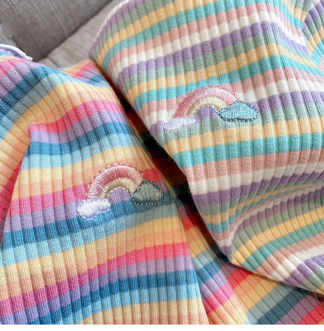 Children's T-Shirts Color Stripe Flower Printing Kids Clothes for 2 To 6 Years Girls Tshirts Boutique Outfits for Girls