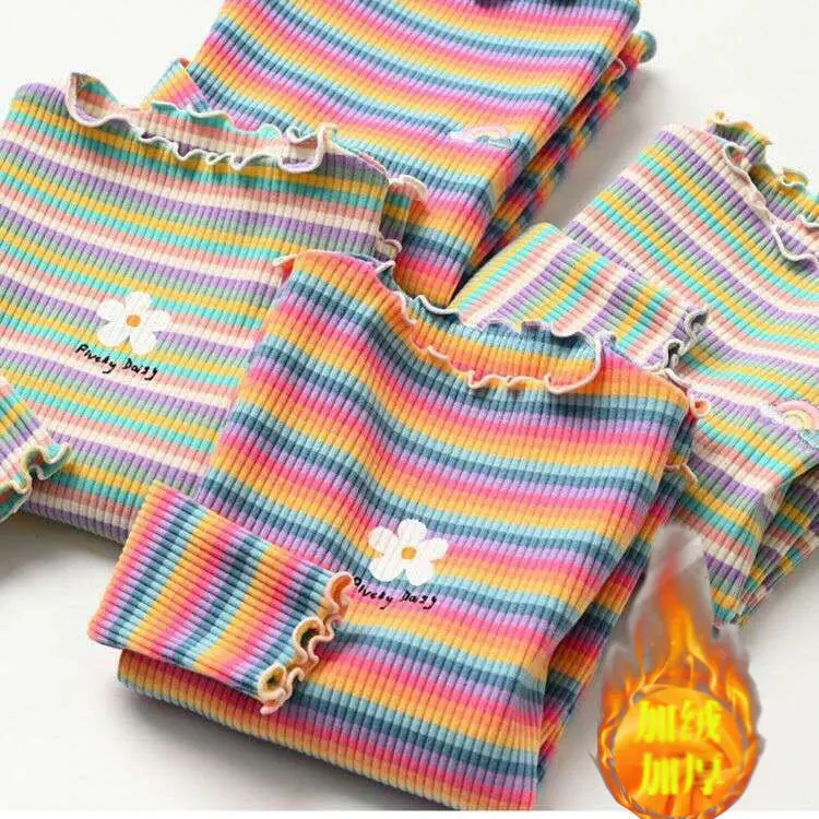 Children's T-Shirts Color Stripe Flower Printing Kids Clothes for 2 To 6 Years Girls Tshirts Boutique Outfits for Girls