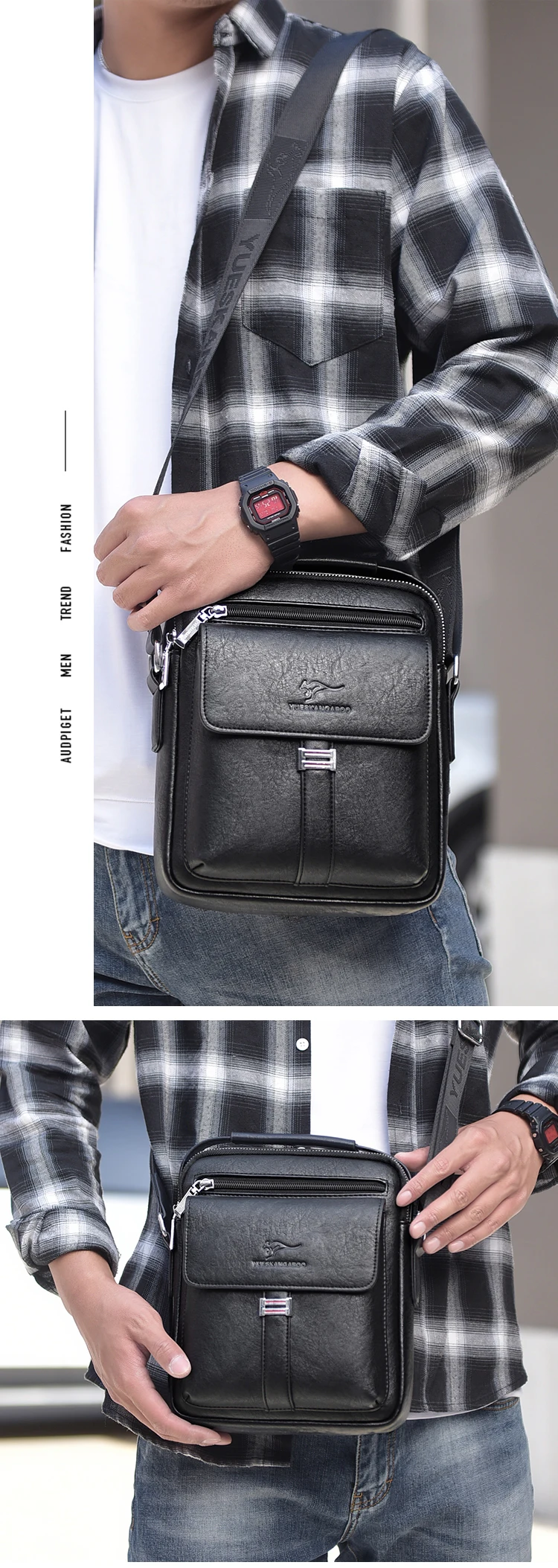 Kangaroo Luxury Brand Men's Shoulder Bag Vintage Messenger Bag Leather Men Handbag Split Leather Crossbody Bags For Men 2020 New
