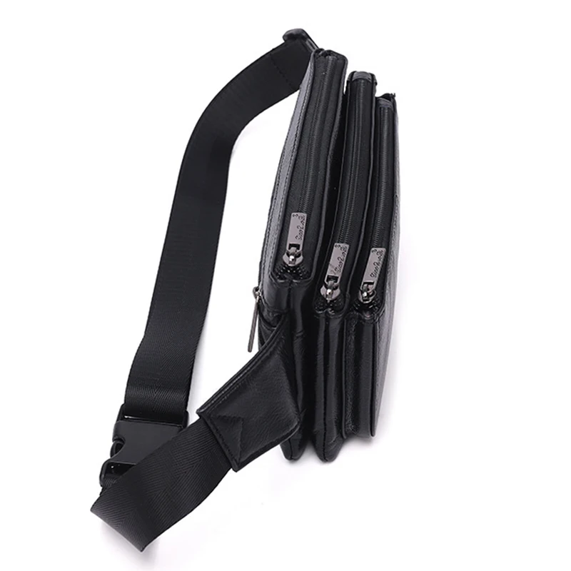 Men Waist Fanny Pack Belt Hip Bag Purse Genuine Leather Travel Fashion Real Cowhide Male Shoulder Sling Chest Cross Body Bag