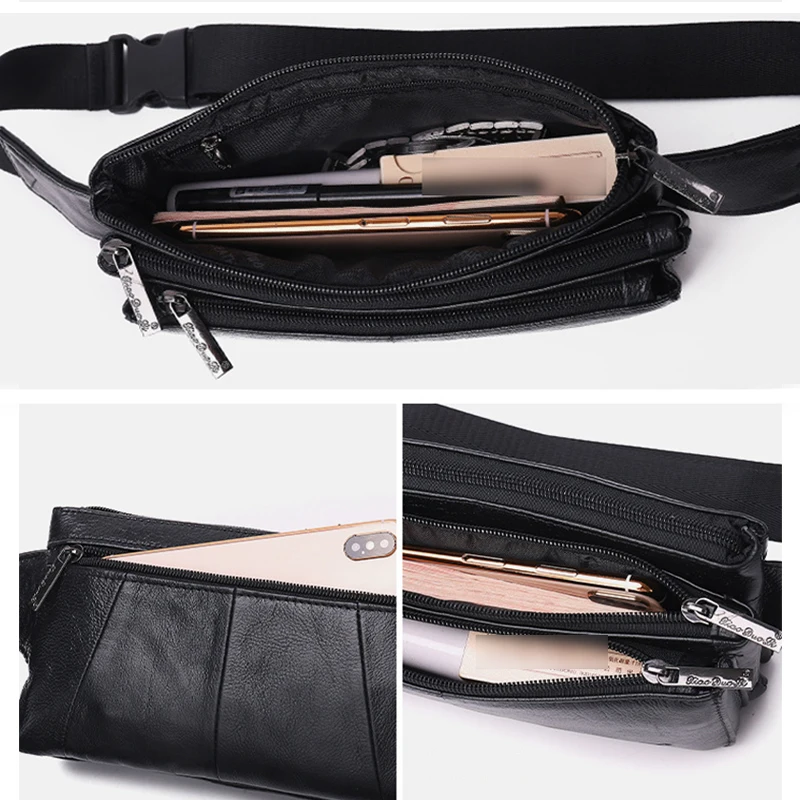 Men Waist Fanny Pack Belt Hip Bag Purse Genuine Leather Travel Fashion Real Cowhide Male Shoulder Sling Chest Cross Body Bag