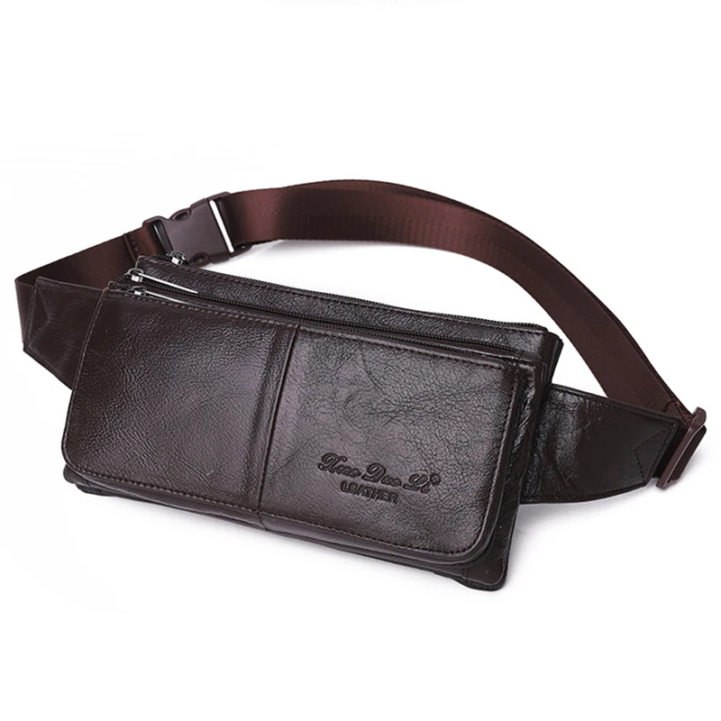 Men Waist Fanny Pack Belt Hip Bag Purse Genuine Leather Travel Fashion Real Cowhide Male Shoulder Sling Chest Cross Body Bag
