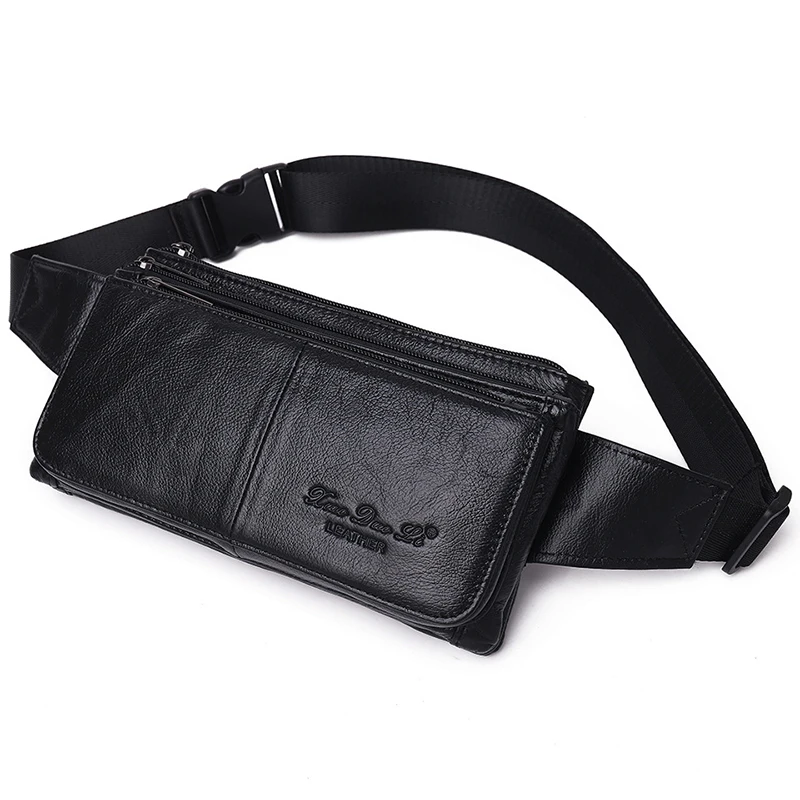 Men Waist Fanny Pack Belt Hip Bag Purse Genuine Leather Travel Fashion Real Cowhide Male Shoulder Sling Chest Cross Body Bag