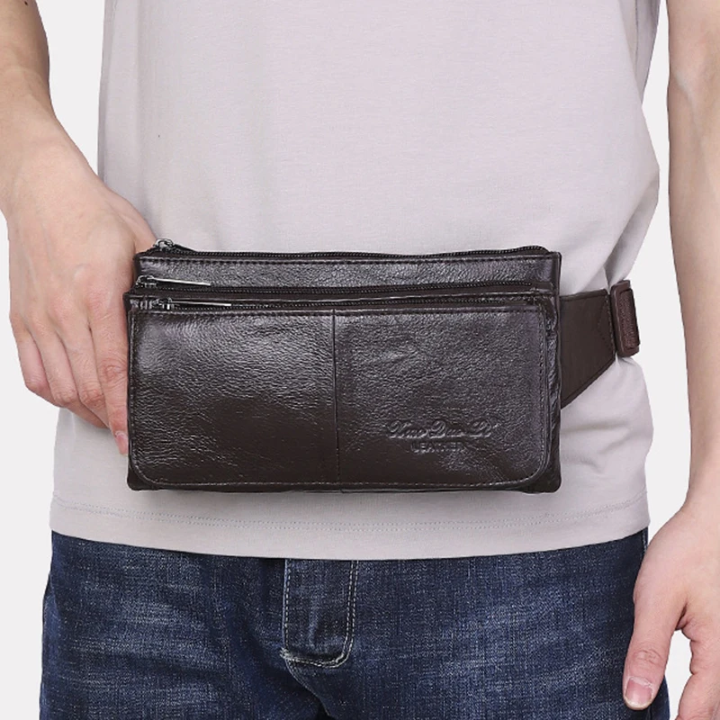 Men Waist Fanny Pack Belt Hip Bag Purse Genuine Leather Travel Fashion Real Cowhide Male Shoulder Sling Chest Cross Body Bag