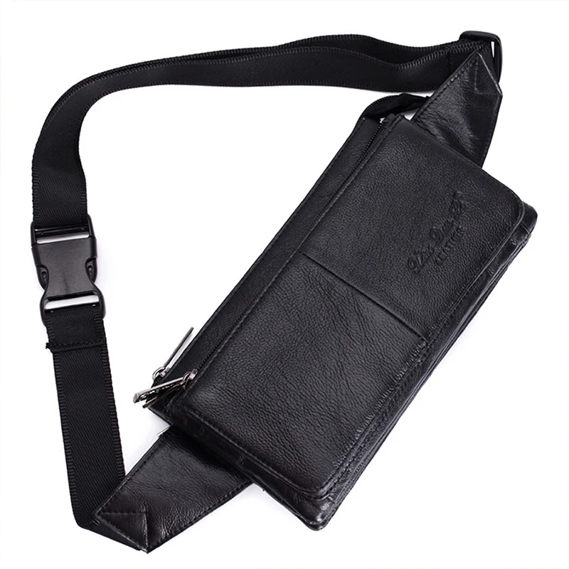 Men Waist Fanny Pack Belt Hip Bag Purse Genuine Leather Travel Fashion Real Cowhide Male Shoulder Sling Chest Cross Body Bag