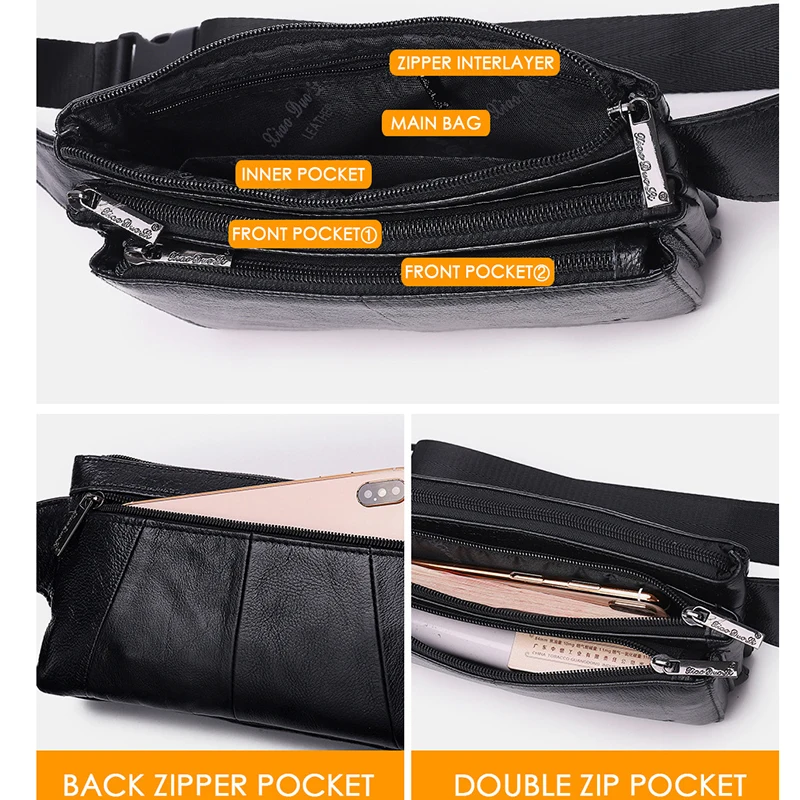 Men Waist Fanny Pack Belt Hip Bag Purse Genuine Leather Travel Fashion Real Cowhide Male Shoulder Sling Chest Cross Body Bag