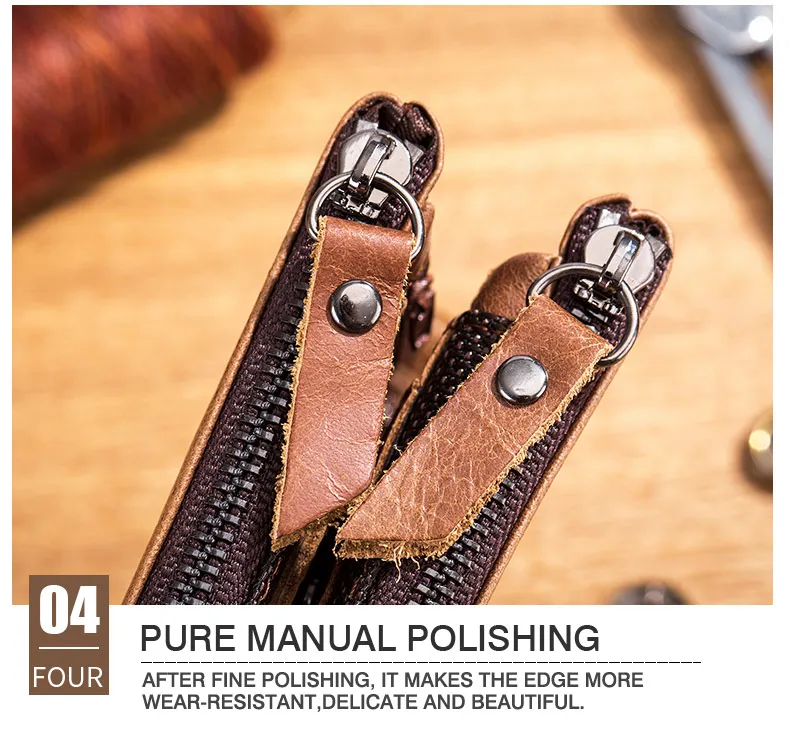 BULLCAPTAIN Retro Leather Men's Wallet Leather Zipper Buckle Short Money Wallet Card Holder Coin Purse RFID Wallet QB06