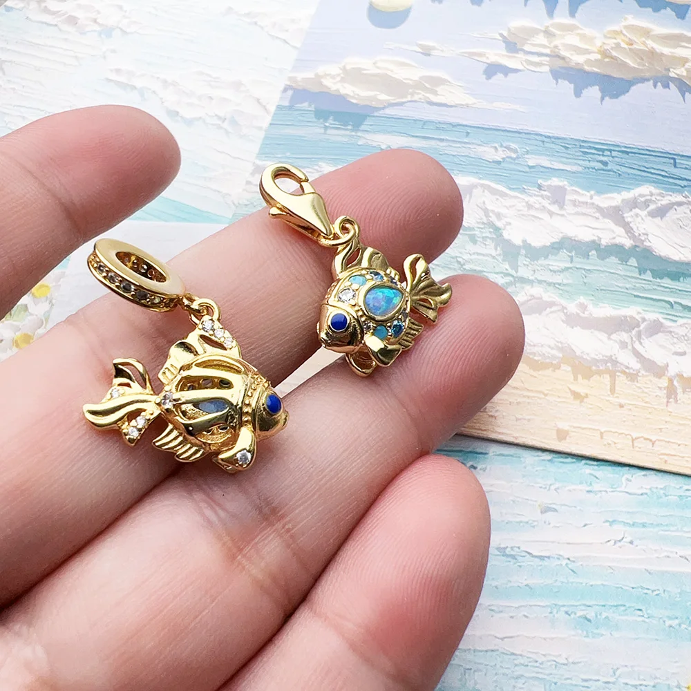 Colourful Fish Gold Plated Pendant Charms DIY Jewelry Summer Cute 100% 925 Sterling Silver Gift