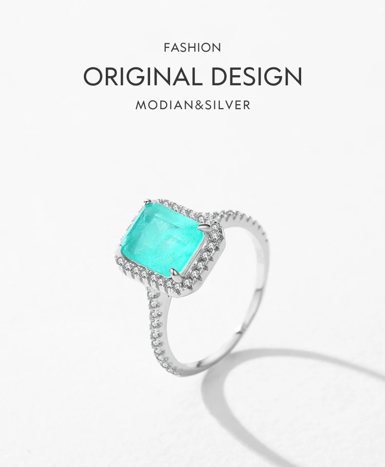 MODIAN 925 Sterling Silver Luxury Paraiba Tourmaline Rings For Women Wedding Engagement Band Fine Jewelry Anniversary Gifts