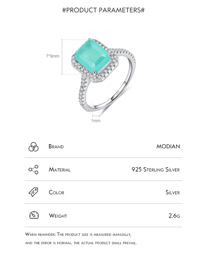 MODIAN 925 Sterling Silver Luxury Paraiba Tourmaline Rings For Women Wedding Engagement Band Fine Jewelry Anniversary Gifts