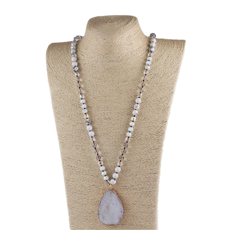 RH Fashion Bohemian Jewelry Accessory 8mm Stone/Glass Knotted Agt Stone Dorp Pendant Necklaces For Women