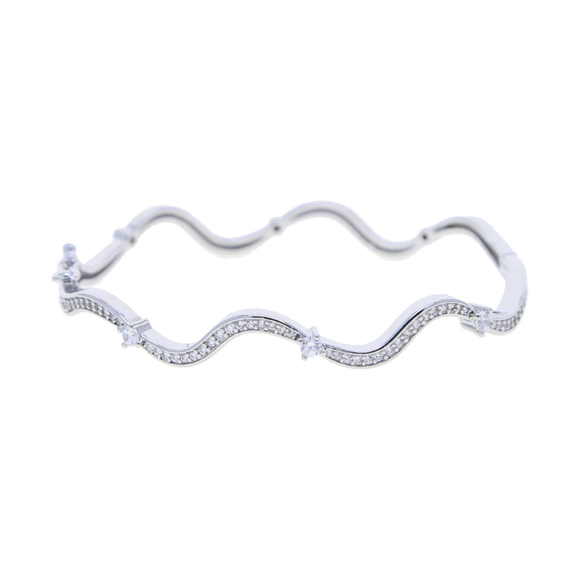 High Quality Fashion Women Jewelry Micro Paved 5A Cubic Zirconia CZ Wave Band Bangle Bracelet