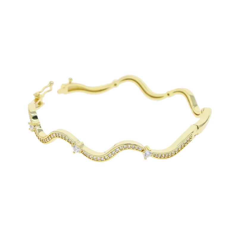 High Quality Fashion Women Jewelry Micro Paved 5A Cubic Zirconia CZ Wave Band Bangle Bracelet