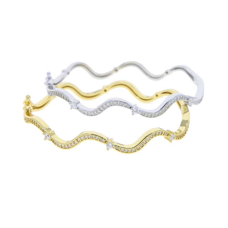 High Quality Fashion Women Jewelry Micro Paved 5A Cubic Zirconia CZ Wave Band Bangle Bracelet