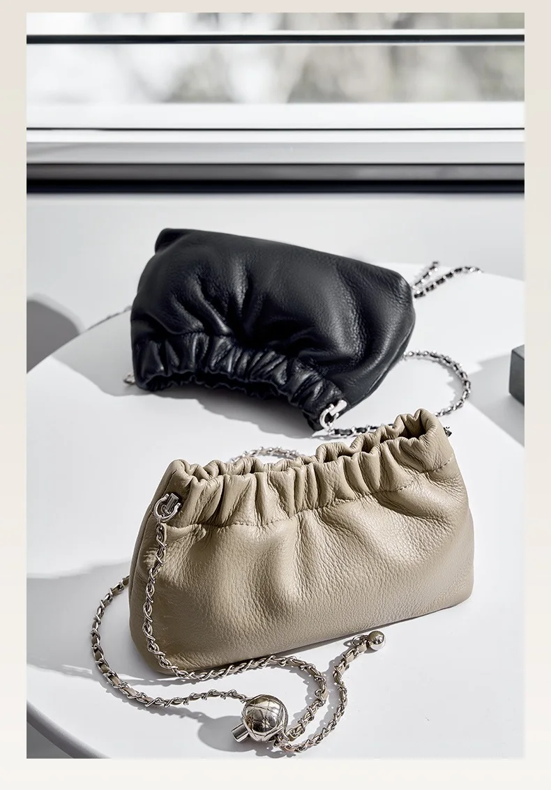 Genuine Leather Women Shoulder Bags Luxury Brand Small Chain Flap Bags for Ladies Handbag Natural Cowskin Female Crossbody Bags