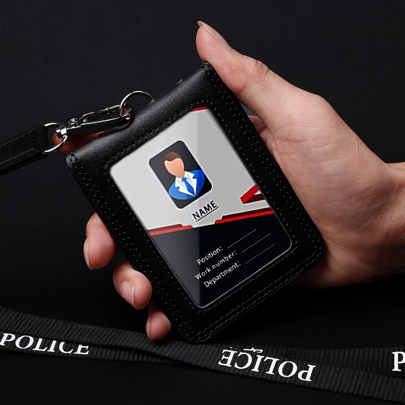 2026 NEW US Police Reporter Coach Referee Doctors Badge Holder Real Cowhide Formal Work ID Card Case with Lanyard Office Supplie