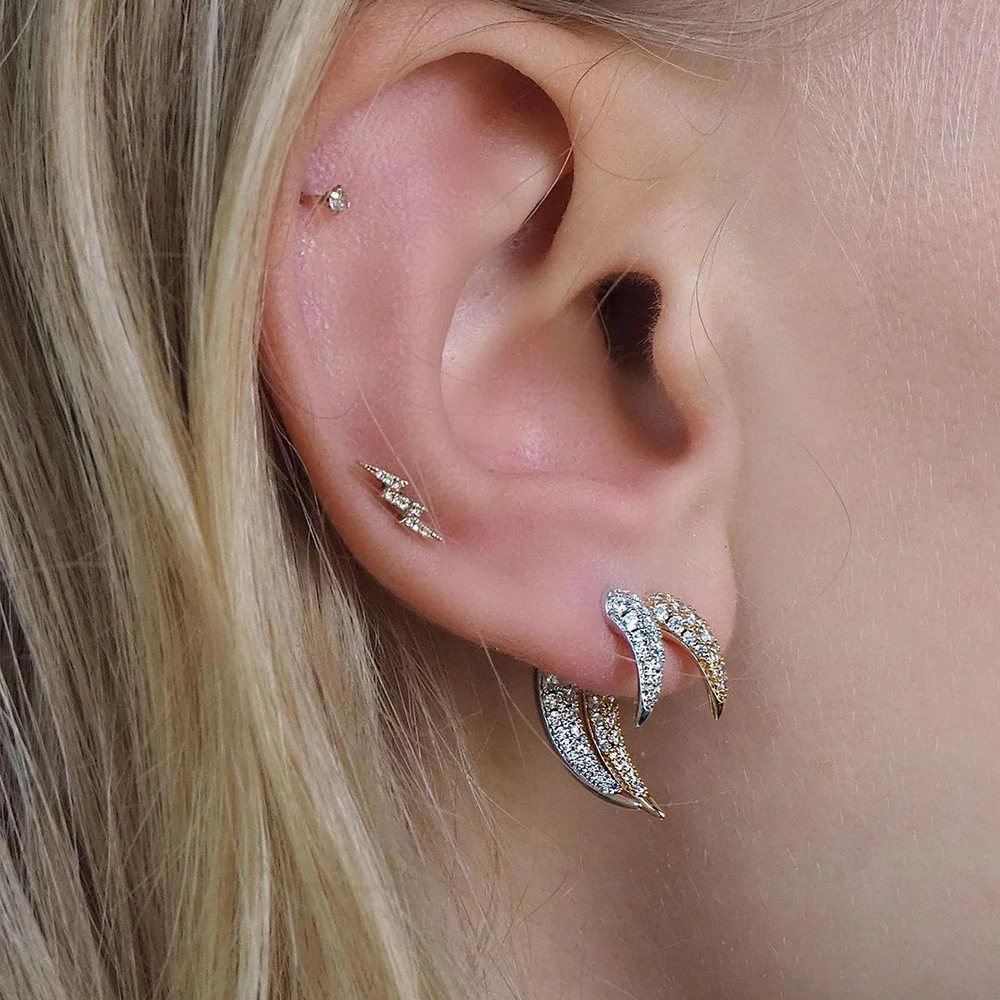 CRMYA Unique Gold Silver Colors Cubic Zirconia CZ Tusk Ear Jacket Stud Earrings For Women Pave Double Spike Earring Jewelry