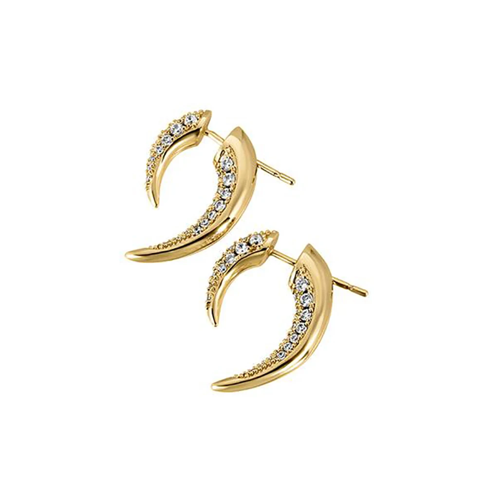 CRMYA Unique Gold Silver Colors Cubic Zirconia CZ Tusk Ear Jacket Stud Earrings For Women Pave Double Spike Earring Jewelry