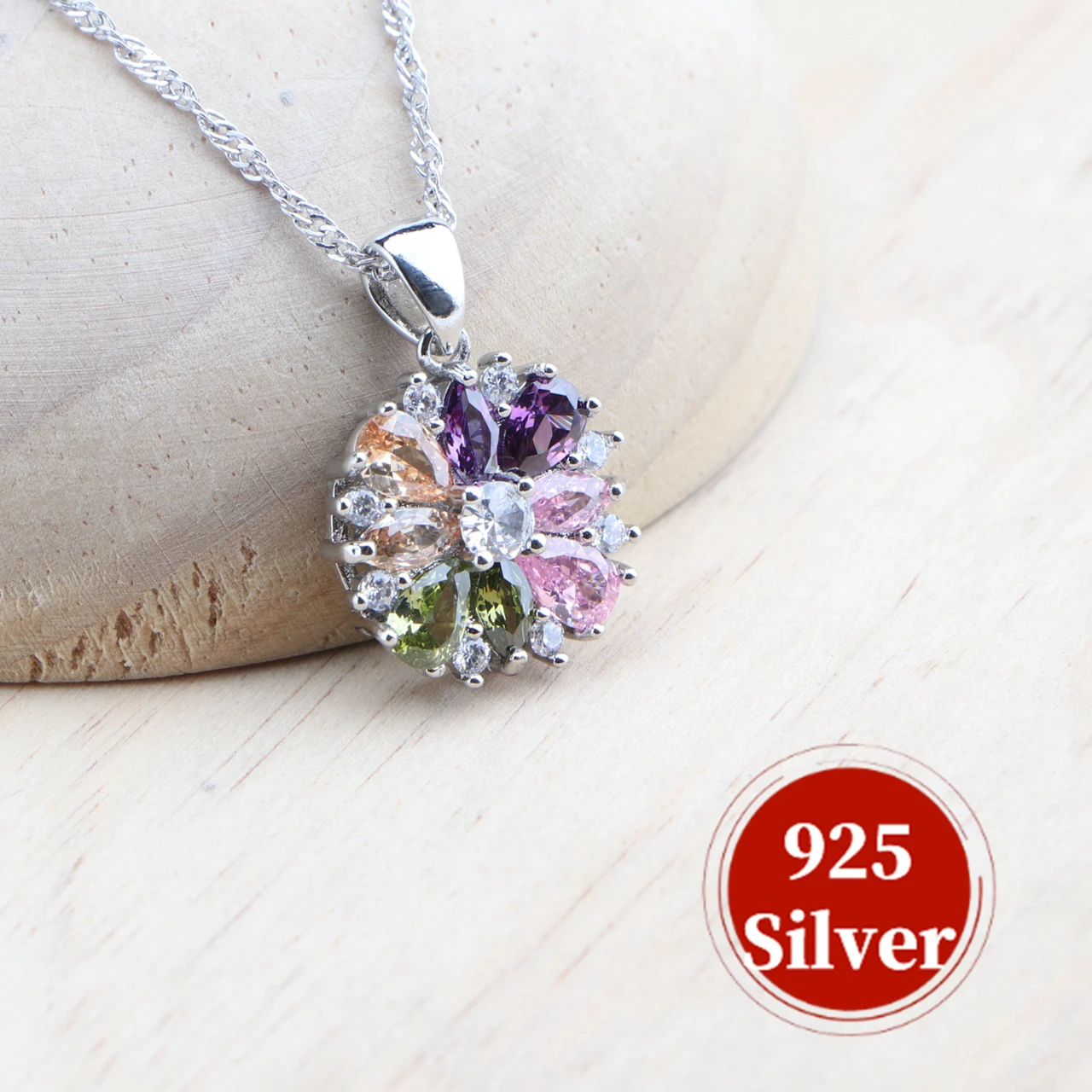 Bridal Jewelry Sets Silver 925 Flower Colorful Zircon Bracelets Earrings Rings Pendant Wedding Necklace Set Jewelry For Women