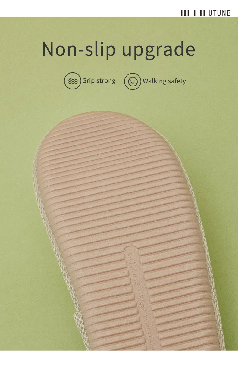 UTUNE Mute Linen Slippers For Women Japanese Indoor Summer Shoes Mesh Cloth EVA Sole Jute Home Slippers Men Non-slip Slippers