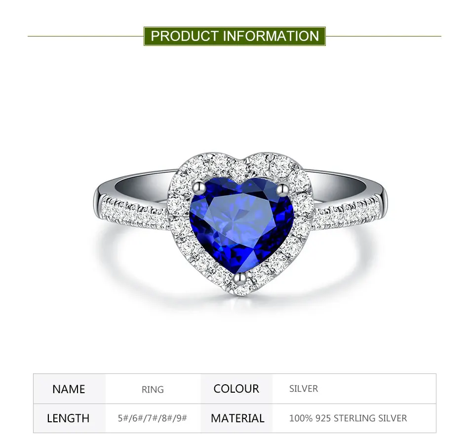 ZDADAN 925 Sterling Silver Heart Blue Gemstone Rings For Women Wedding Jewelry Fashion Gift