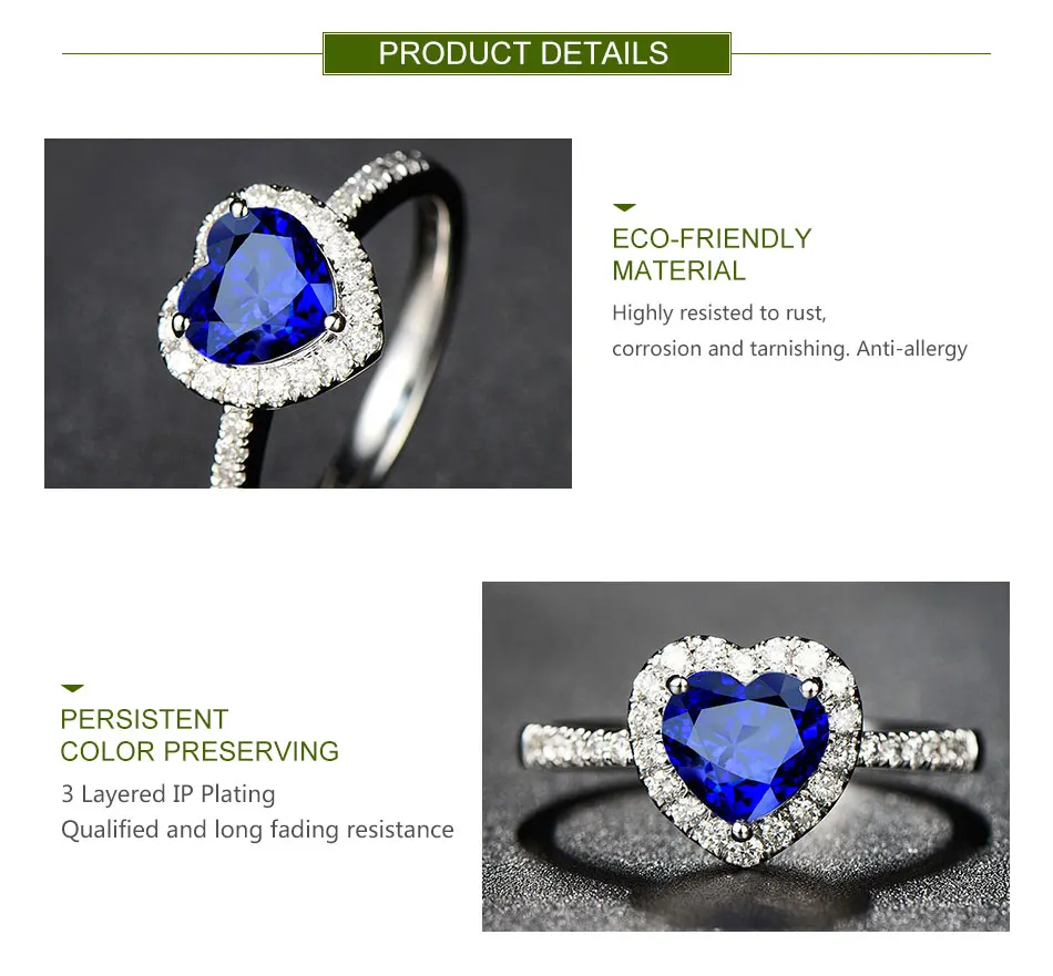 ZDADAN 925 Sterling Silver Heart Blue Gemstone Rings For Women Wedding Jewelry Fashion Gift