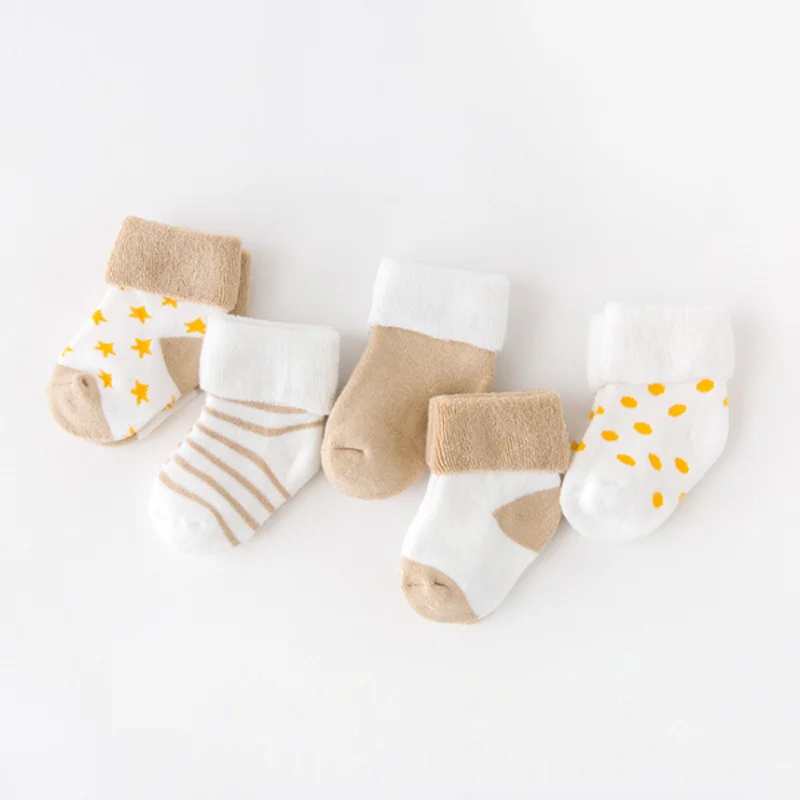 5Pair/lot New boy and girl baby socks thick newborn autumn and winter warm foot sock