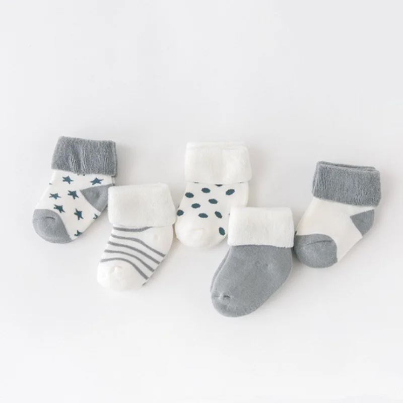 5Pair/lot New boy and girl baby socks thick newborn autumn and winter warm foot sock