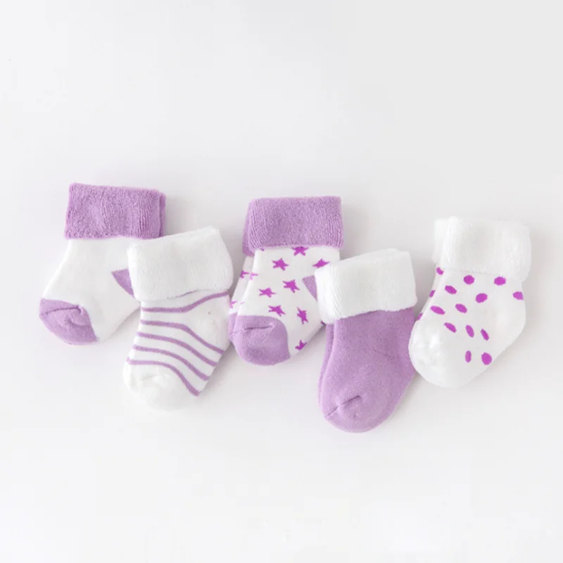 5Pair/lot New boy and girl baby socks thick newborn autumn and winter warm foot sock
