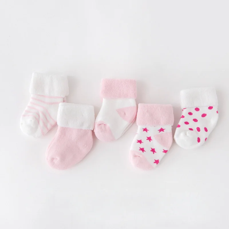 5Pair/lot New boy and girl baby socks thick newborn autumn and winter warm foot sock