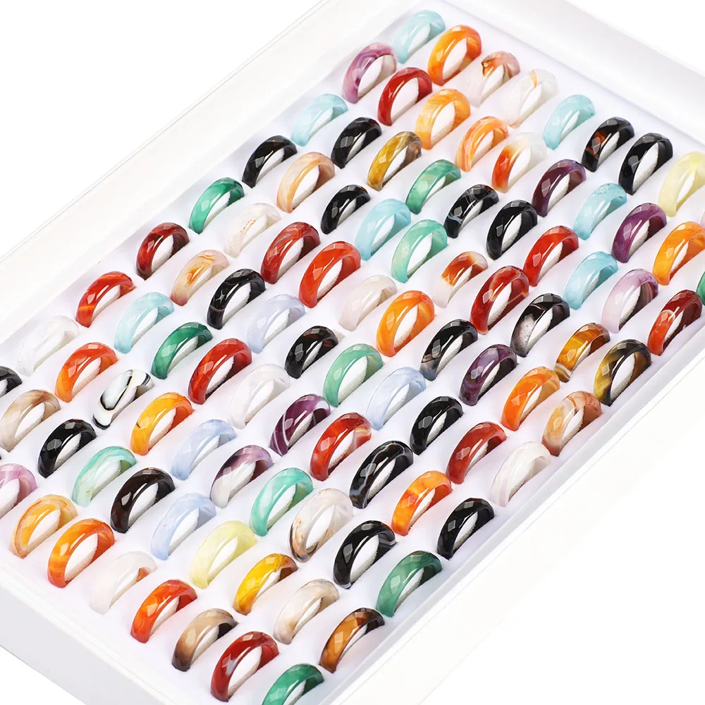 Wholesale Bulk Lots Womens 50Pcs Faceted Mixed Color Stone Finger Rings Band Couple Wedding Engagement Mens Ring FREE