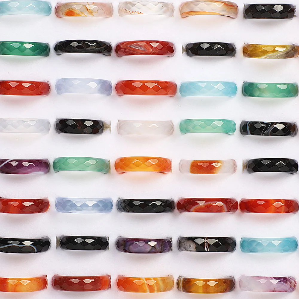 Wholesale Bulk Lots Womens 50Pcs Faceted Mixed Color Stone Finger Rings Band Couple Wedding Engagement Mens Ring FREE