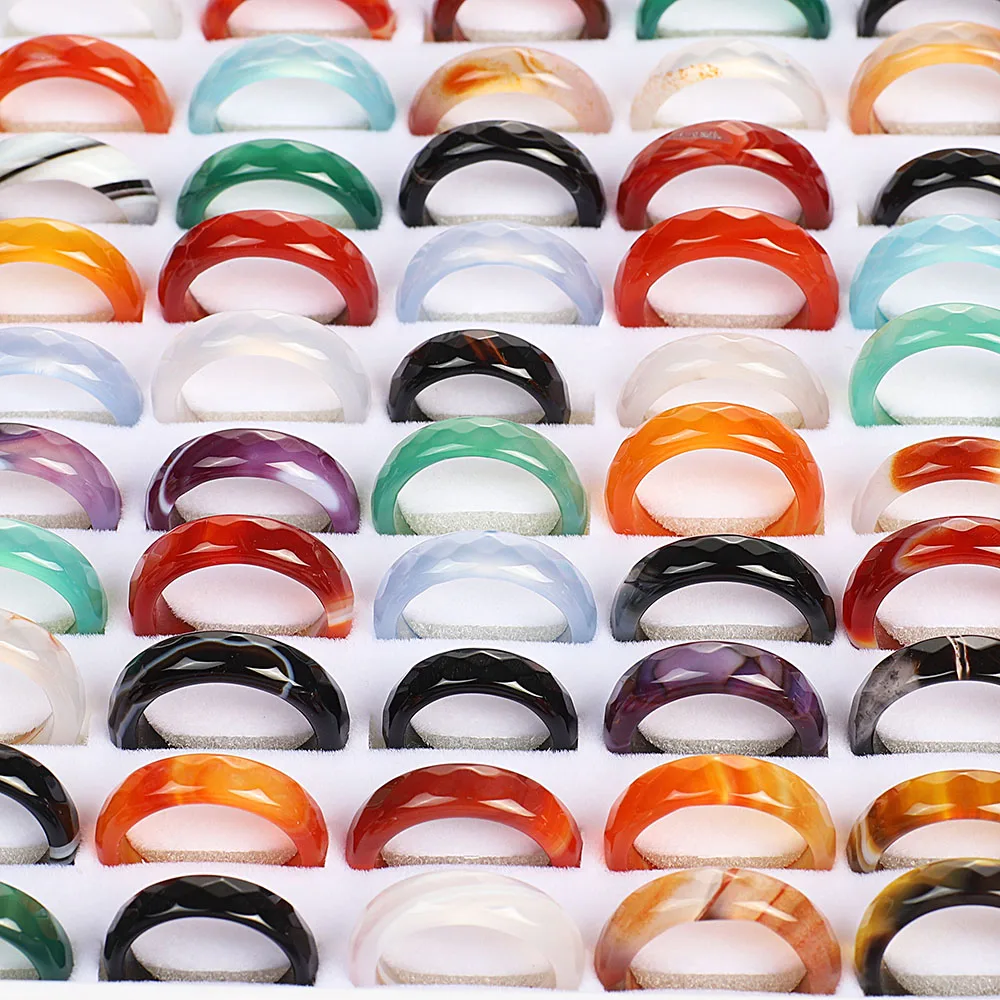 Wholesale Bulk Lots Womens 50Pcs Faceted Mixed Color Stone Finger Rings Band Couple Wedding Engagement Mens Ring FREE