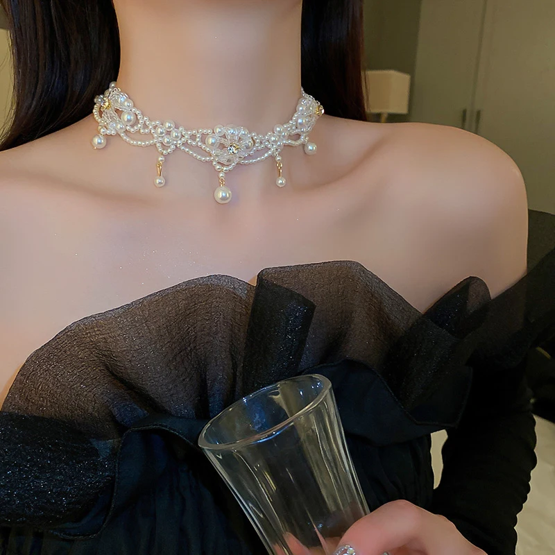 Luxury Vintage Pearl Choker Necklace For Women Princess Gorgeous Multilayers French Romantic Style Clavicle Chain Party Gift