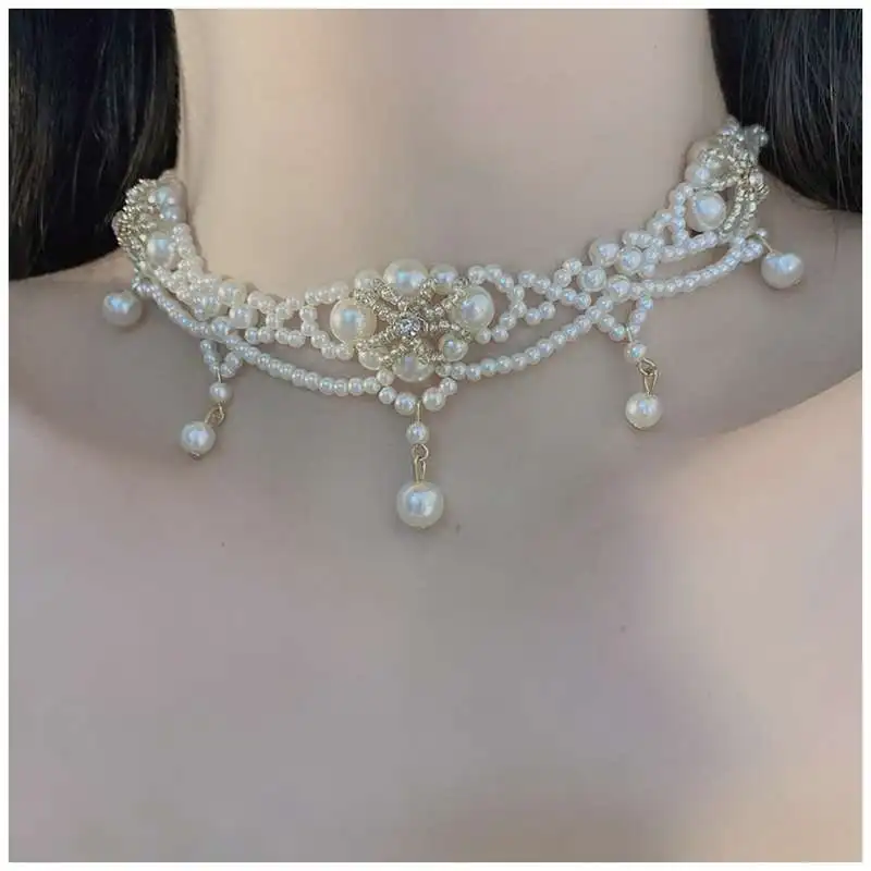 Luxury Vintage Pearl Choker Necklace For Women Princess Gorgeous Multilayers French Romantic Style Clavicle Chain Party Gift