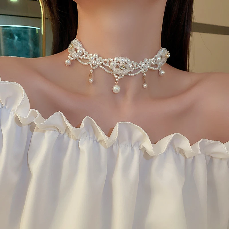 Luxury Vintage Pearl Choker Necklace For Women Princess Gorgeous Multilayers French Romantic Style Clavicle Chain Party Gift
