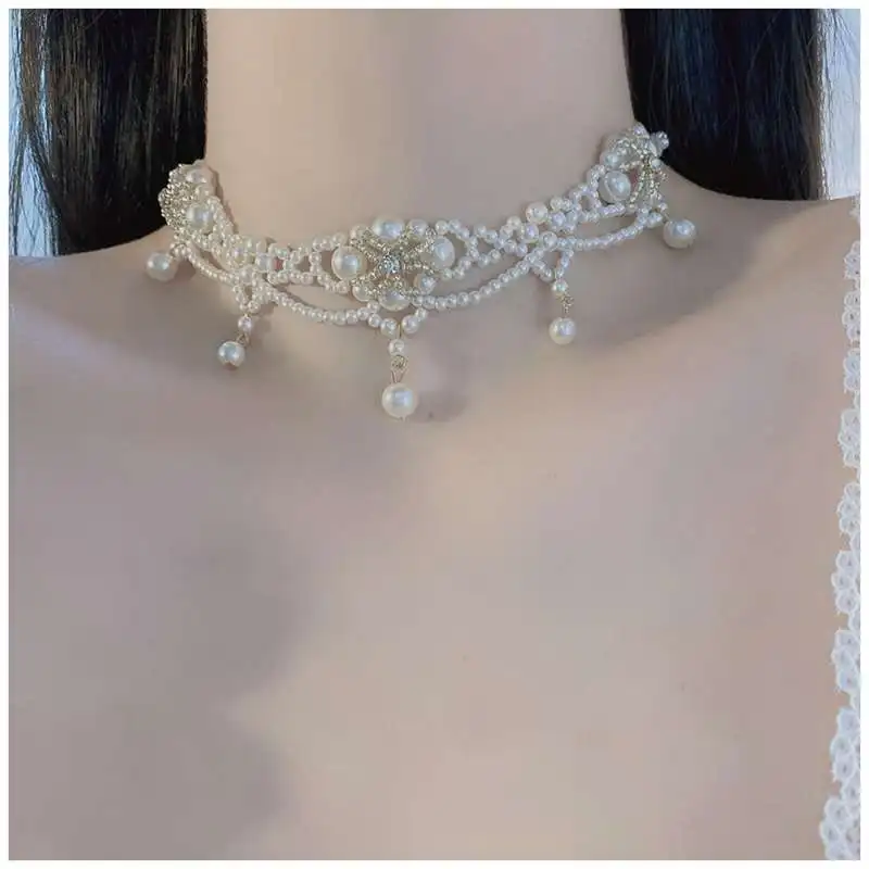 Luxury Vintage Pearl Choker Necklace For Women Princess Gorgeous Multilayers French Romantic Style Clavicle Chain Party Gift