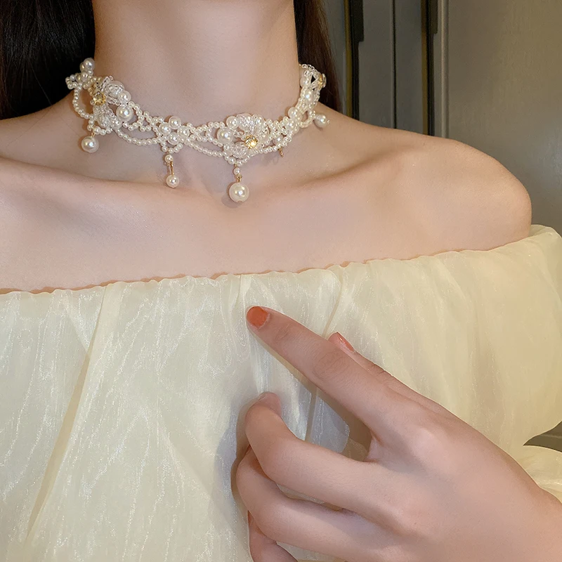 Luxury Vintage Pearl Choker Necklace For Women Princess Gorgeous Multilayers French Romantic Style Clavicle Chain Party Gift