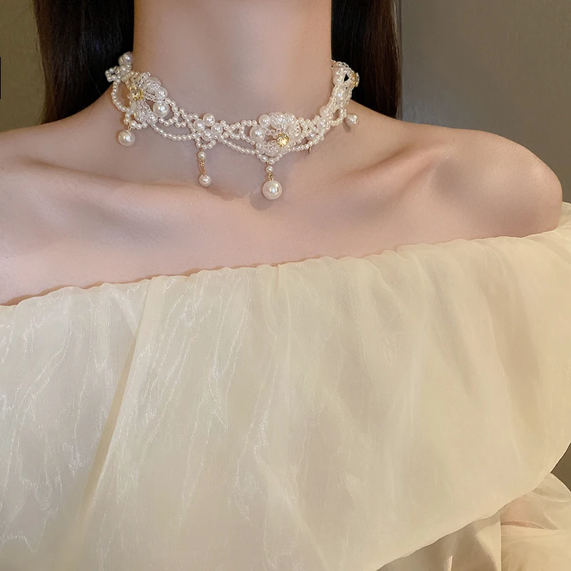 Luxury Vintage Pearl Choker Necklace For Women Princess Gorgeous Multilayers French Romantic Style Clavicle Chain Party Gift