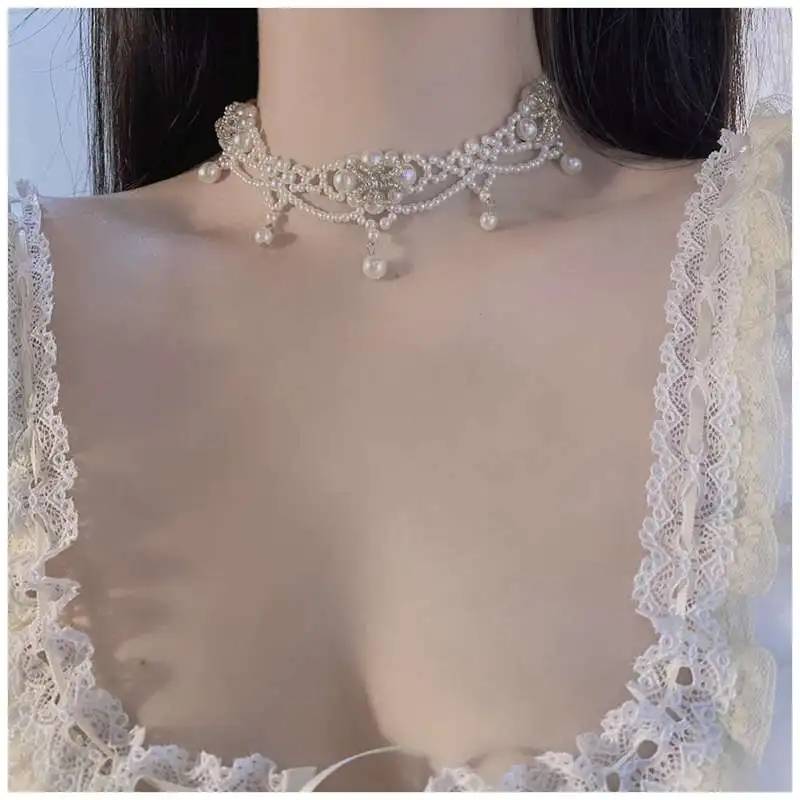 Luxury Vintage Pearl Choker Necklace For Women Princess Gorgeous Multilayers French Romantic Style Clavicle Chain Party Gift
