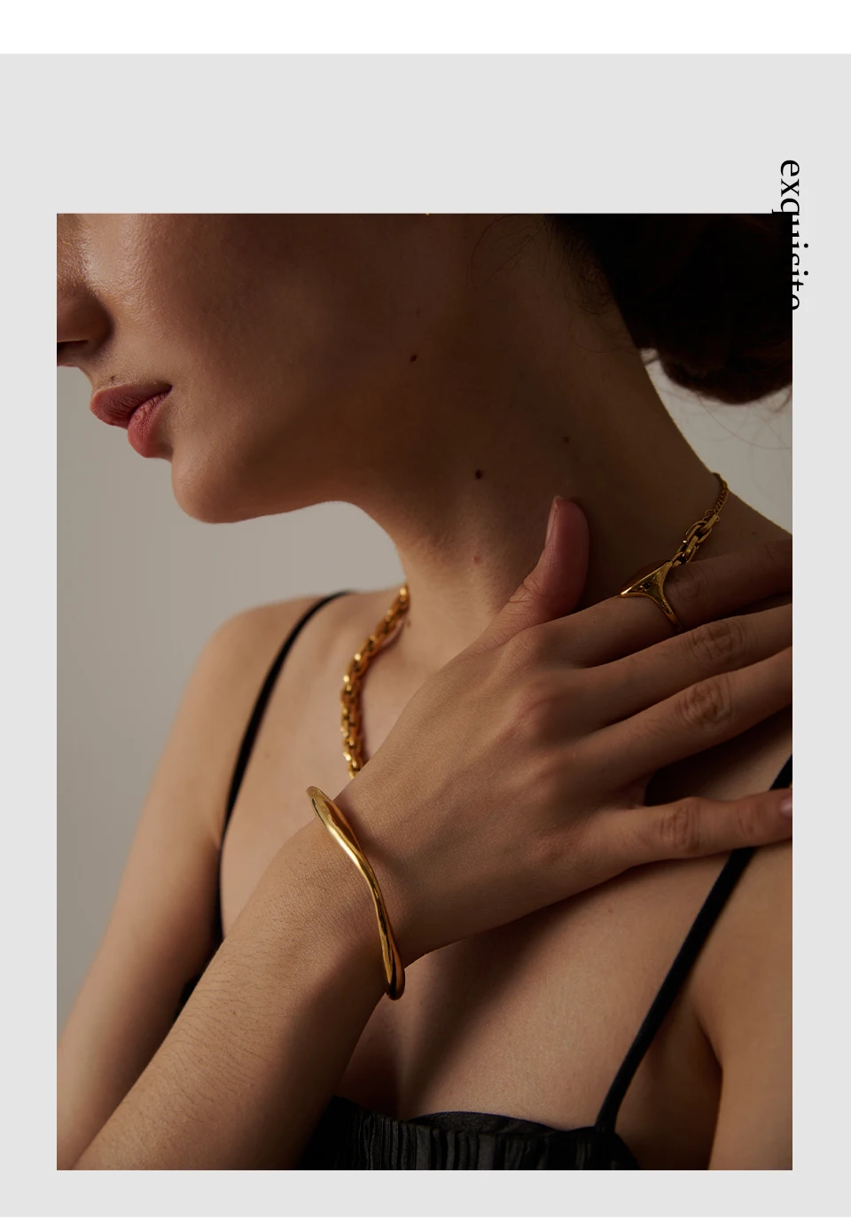 Yhpup Opening 316 Stainless Steel Wrist Bracelet Bangle Gold Color Minimalist Texture Statement Brand Jewelry for Women Party