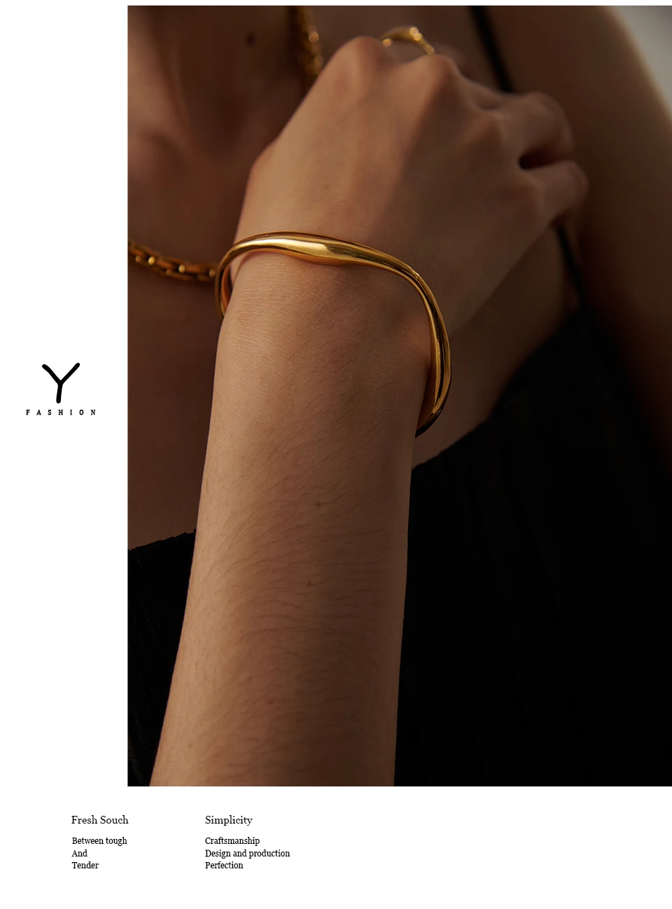 Yhpup Opening 316 Stainless Steel Wrist Bracelet Bangle Gold Color Minimalist Texture Statement Brand Jewelry for Women Party