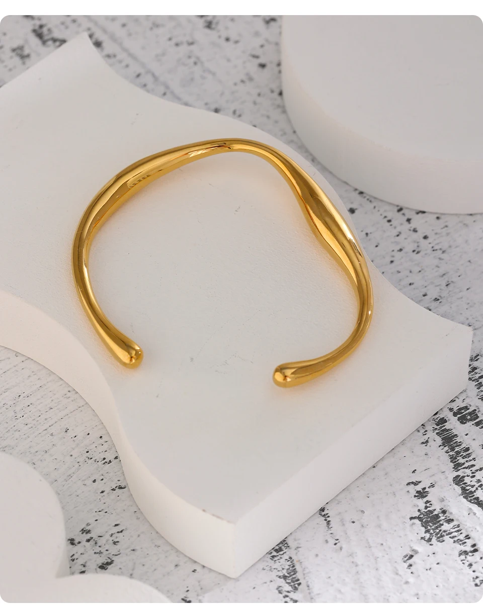 Yhpup Opening 316 Stainless Steel Wrist Bracelet Bangle Gold Color Minimalist Texture Statement Brand Jewelry for Women Party